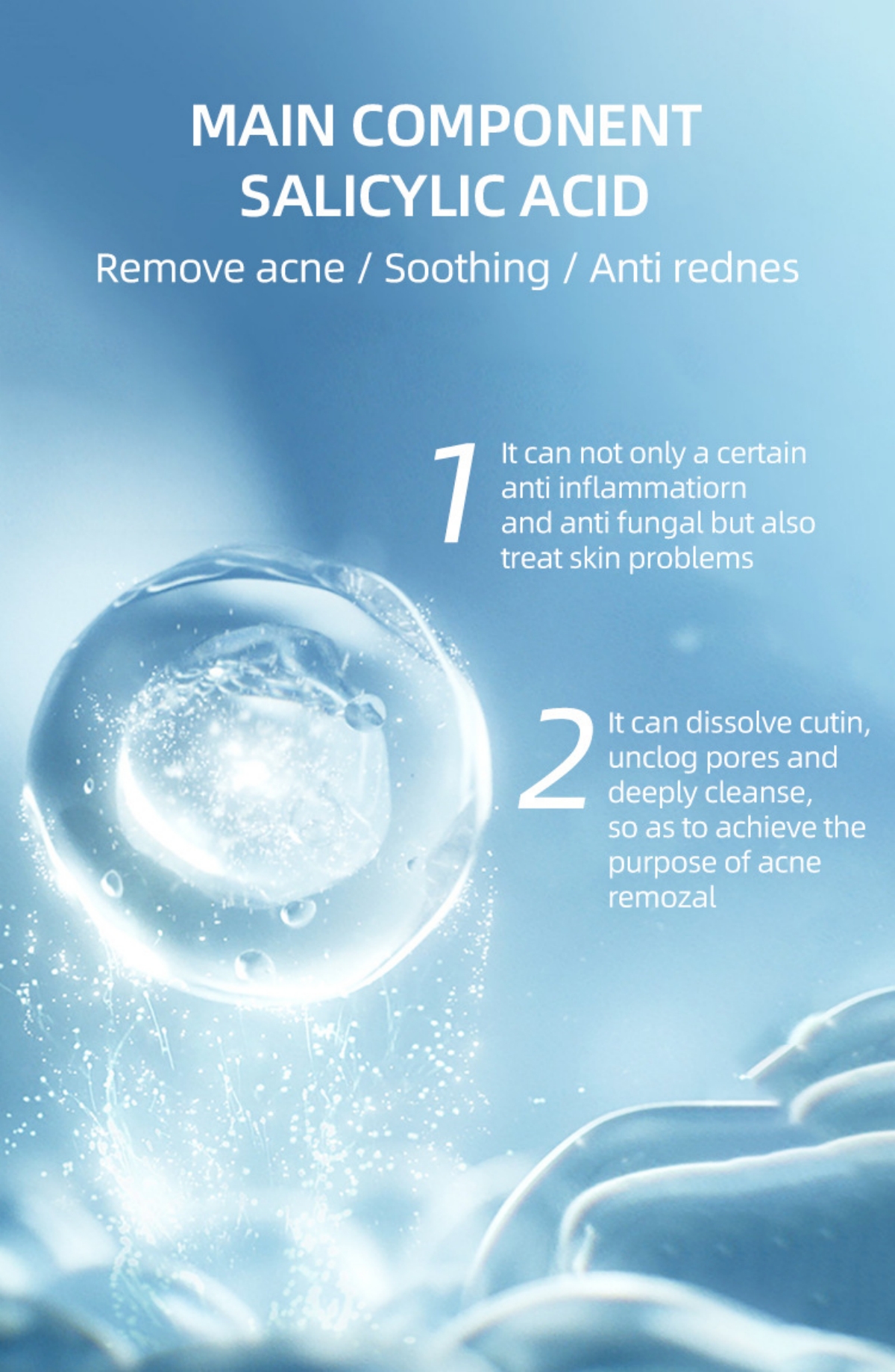 Salicylic acid acne cream fades acne scars, removes blackheads and closed comedones, shrinks pores; plant essence acne gel. - 图片 2